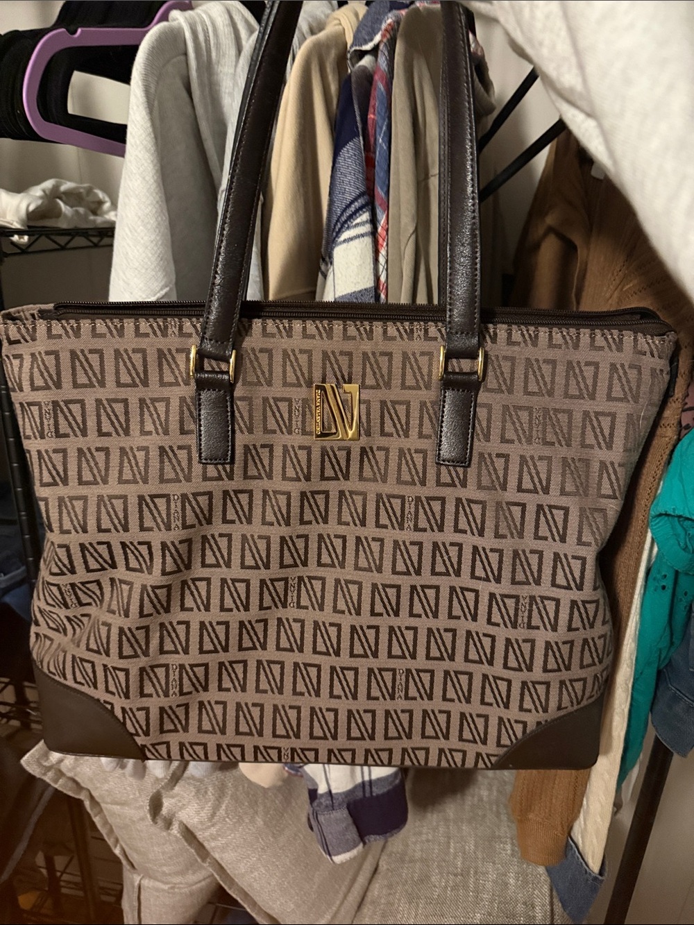 Valentino Brown Monogram Tote with Dark Brown Trim EUC